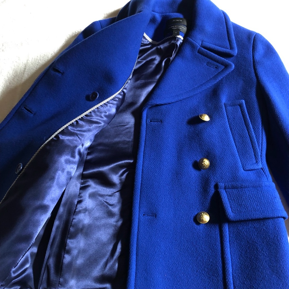J Crew royal blue textured tweed double breasted coat jacket peacoat - Picture 4 of 9
